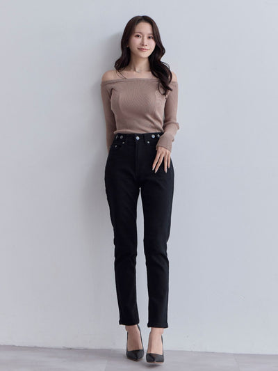 [10/30 22:00発売 期間限定 300円OFF]ウエスト調節できる裏微起毛ストレッチスキニーデニム：ブラック[入荷次第発送]