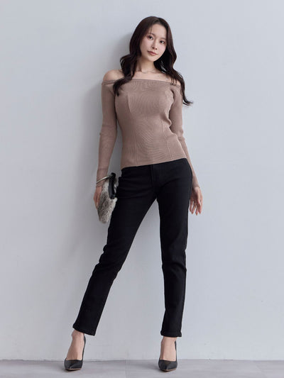 [10/30 22:00発売 期間限定 300円OFF]ウエスト調節できる裏微起毛ストレッチスキニーデニム：ブラック[入荷次第発送]