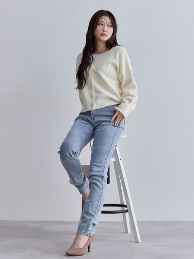 [10/30 22:00発売 期間限定 300円OFF]ウエスト調節できる裏微起毛ストレッチスキニーデニム：ケミカルブルー[入荷次第発送]