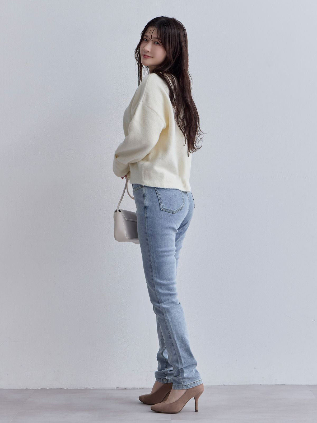 [10/30 22:00発売 期間限定 300円OFF]ウエスト調節できる裏微起毛ストレッチスキニーデニム：ケミカルブルー[入荷次第発送]