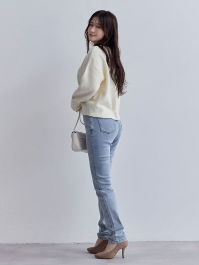 [10/30 22:00発売 期間限定 300円OFF]ウエスト調節できる裏微起毛ストレッチスキニーデニム：ケミカルブルー[入荷次第発送]