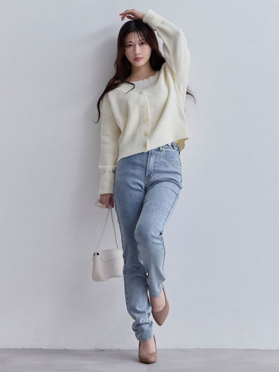 [10/30 22:00発売 期間限定 300円OFF]ウエスト調節できる裏微起毛ストレッチスキニーデニム：ケミカルブルー[入荷次第発送]