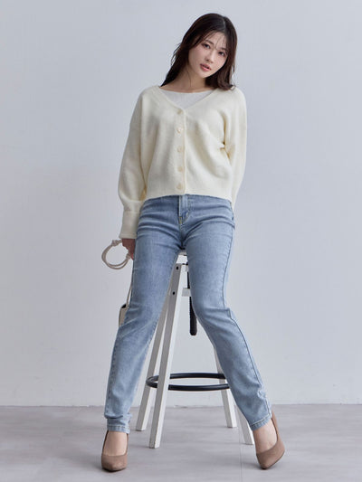 [10/30 22:00発売 期間限定 300円OFF]ウエスト調節できる裏微起毛ストレッチスキニーデニム：ケミカルブルー[入荷次第発送]