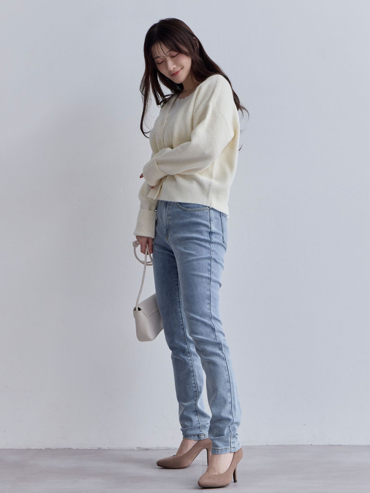 [10/30 22:00発売 期間限定 300円OFF]ウエスト調節できる裏微起毛ストレッチスキニーデニム：ケミカルブルー[入荷次第発送]