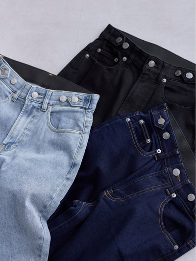 [10/30 22:00発売 期間限定 300円OFF]ウエスト調節できる裏微起毛ストレッチスキニーデニム：ブラック[入荷次第発送]