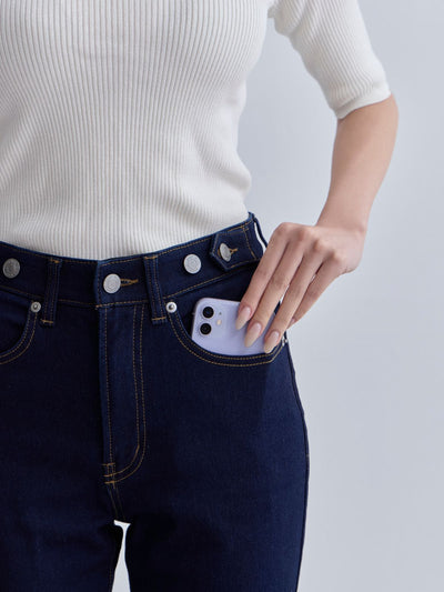 [10/30 22:00発売 期間限定 300円OFF]ウエスト調節できる裏微起毛ストレッチスキニーデニム：ブラック[入荷次第発送]