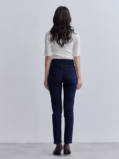 [10/30 22:00発売 期間限定 300円OFF]ウエスト調節できる裏微起毛ストレッチスキニーデニム：ブラック[入荷次第発送]