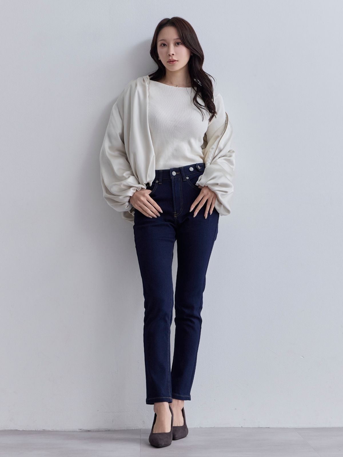 [10/30 22:00発売 期間限定 300円OFF]ウエスト調節できる裏微起毛ストレッチスキニーデニム：インディゴ[入荷次第発送]