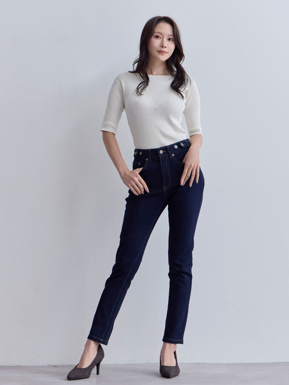 [10/30 22:00発売 期間限定 300円OFF]ウエスト調節できる裏微起毛ストレッチスキニーデニム：インディゴ[入荷次第発送]