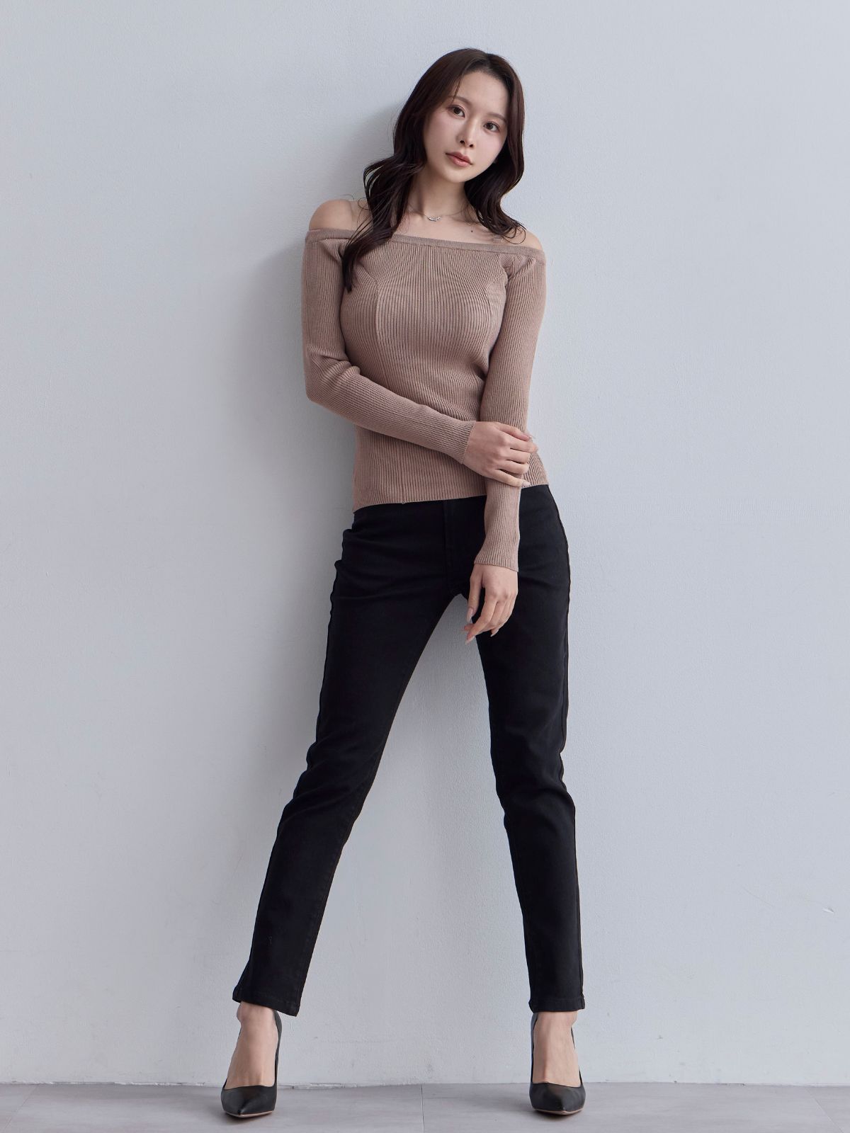 [10/30 22:00発売 期間限定 300円OFF]ウエスト調節できる裏微起毛ストレッチスキニーデニム：ブラック[入荷次第発送]