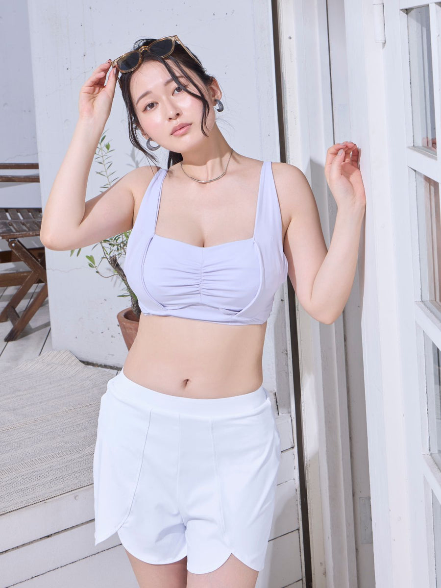 [5/21 22:00発売 期間限定 500円OFF]フラワーヘムスイムショートパンツ：ホワイト[入荷次第発送]