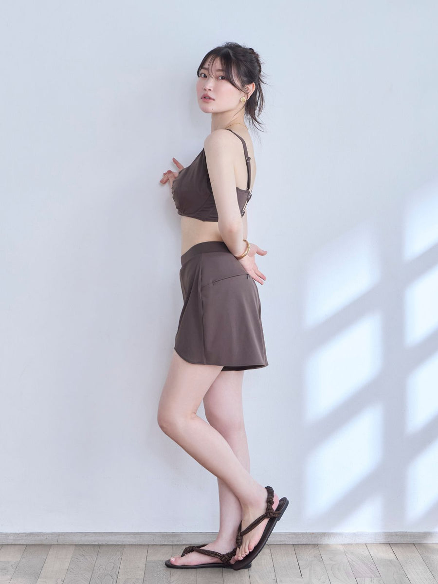 [5/21 22:00発売 期間限定 500円OFF]フラワーヘムスイムショートパンツ：ブラウン[入荷次第発送]