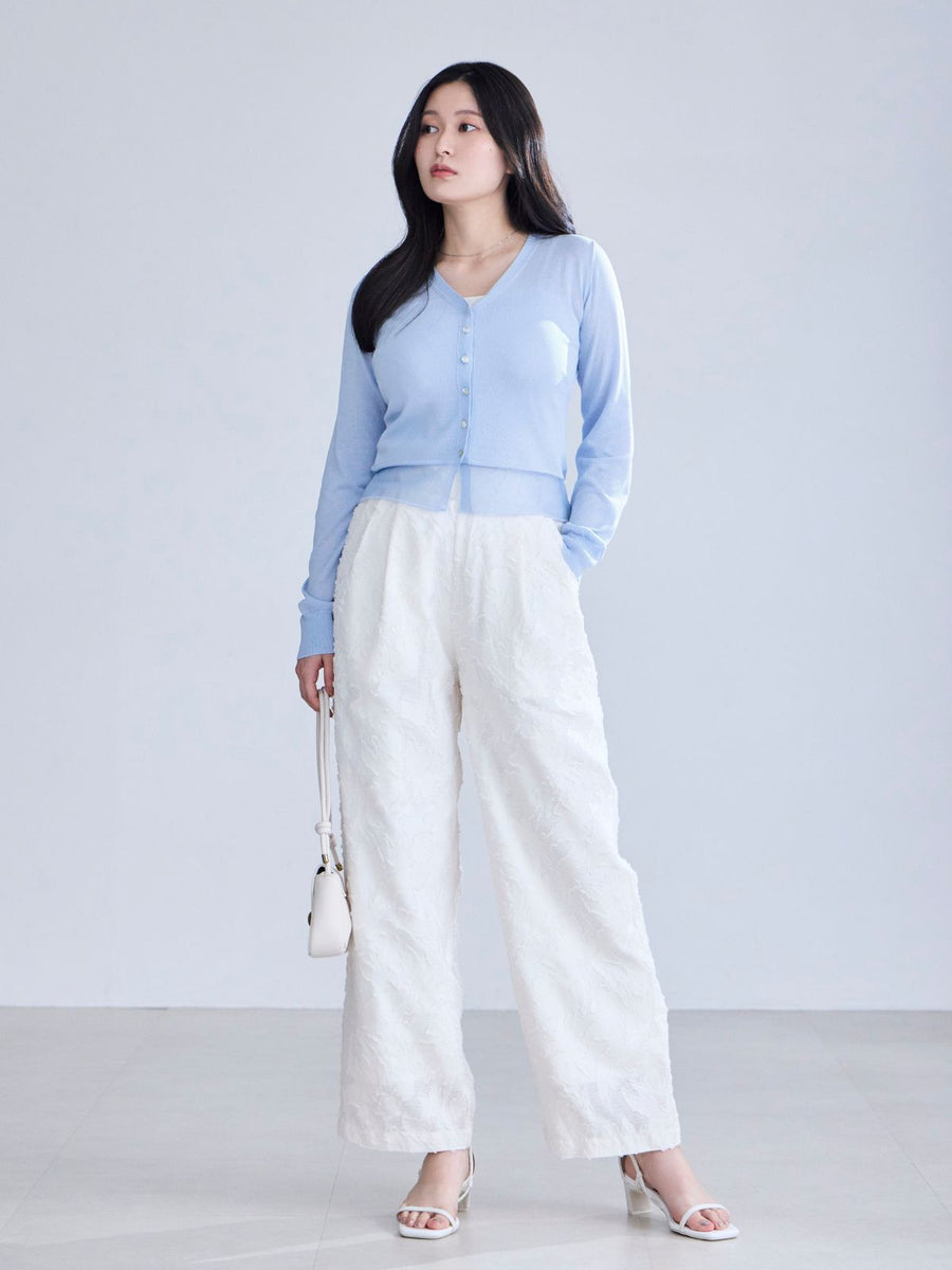 [7/16 22:00発売 期間限定 300円OFF]UVカット裾シアーサマーカーディガン：ペールブルー