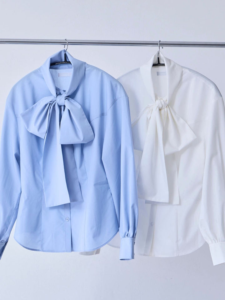 【新品未開封】overE ビッグリボンシャツブラウス：サックス[96] ビッグリボンシャツブラウス：ホワイト│胸が大きな女性のための