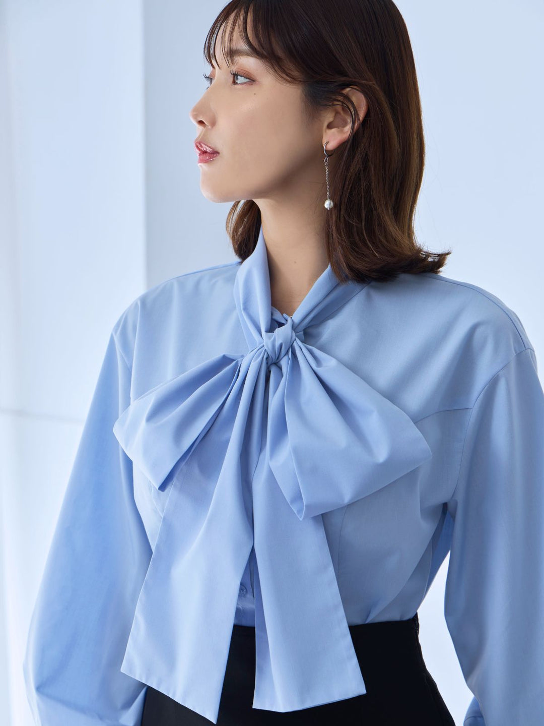 【Cherry】overE ビッグリボンシャツブラウス サックス96 cb6302e2af6676e5869c3441960785