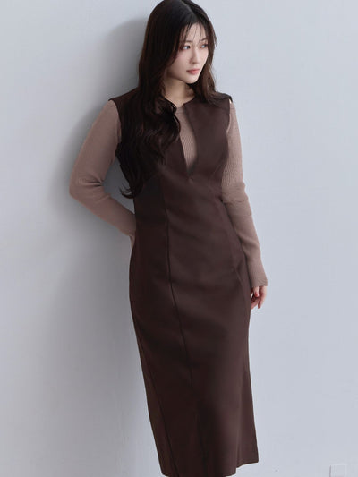 [11/6 22:00再販 期間限定 500円OFF]キーネックジャンパースカート：ダークブラウン[102サイズ対応/Sサイズ対応]