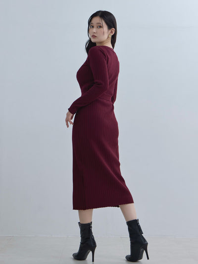 [11/20 22:00発売]タイト風ワイドリブニットワンピース：バーガンディー[102サイズ対応]