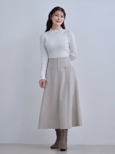 [12/11 22:00発売 期間限定 300円OFF]スエードライクフレアスカート：オフホワイト