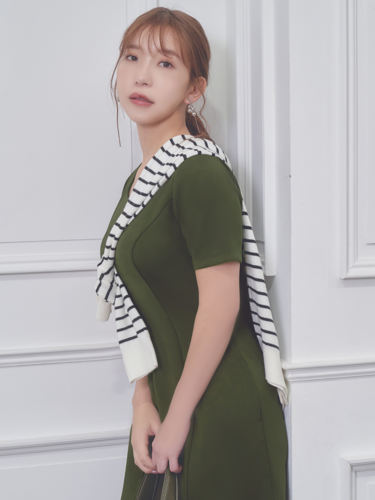 購入安心 - カエン 38 レディース ワンピース カーキ 切替 ロング