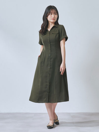 Aラインシャツワンピース  25AW：カーキ[102サイズ対応]