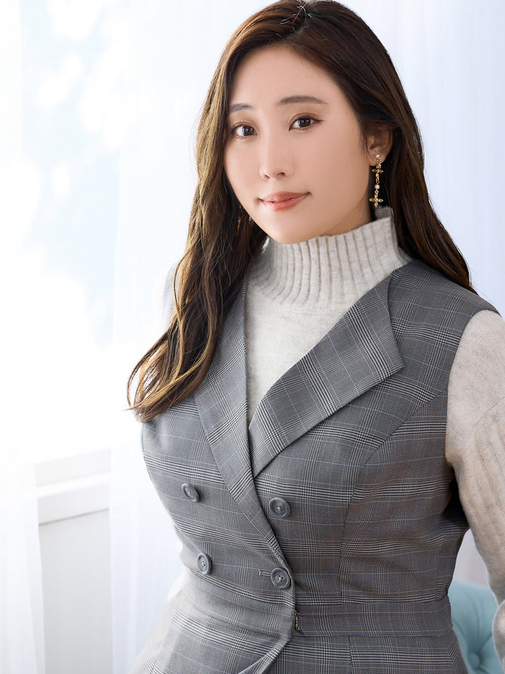 トレンチ風ジレワンピース ：グレンチェック│胸が大きな女性のための 
