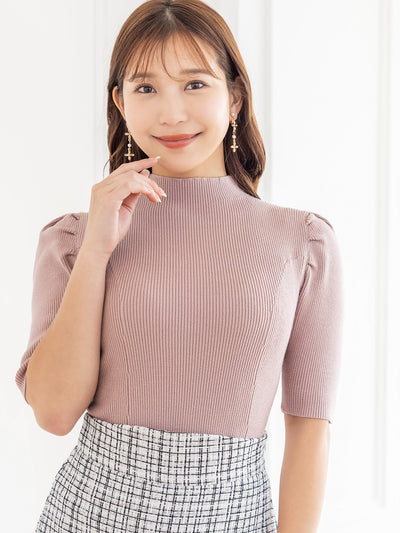 プチハイ5分袖パネルニット：ペールピンク