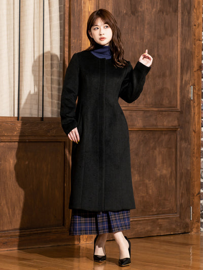 ［11/24 22:00 発売］理想のノーカラーコート：ブラック - overE/オーバーイー |胸が大きな女性のためのアパレルブランド