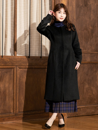 ［11/24 22:00 発売］理想のノーカラーコート：ブラック - overE/オーバーイー |胸が大きな女性のためのアパレルブランド