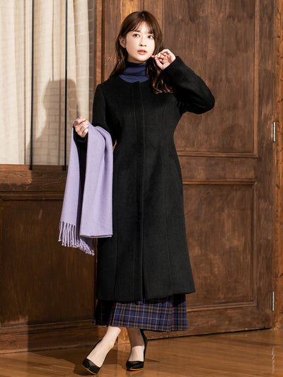 ［11/24 22:00 発売］理想のノーカラーコート：ブラック - overE/オーバーイー |胸が大きな女性のためのアパレルブランド