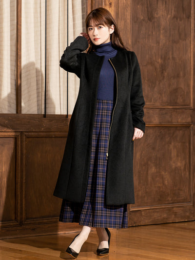 ［11/24 22:00 発売］理想のノーカラーコート：ブラック - overE/オーバーイー |胸が大きな女性のためのアパレルブランド