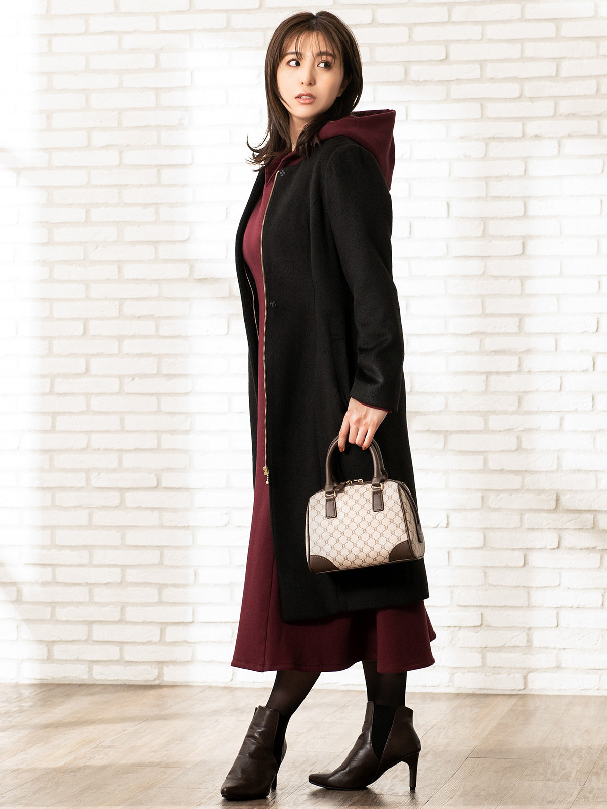 ［11/24 22:00 発売］理想のノーカラーコート：ブラック - overE/オーバーイー |胸が大きな女性のためのアパレルブランド