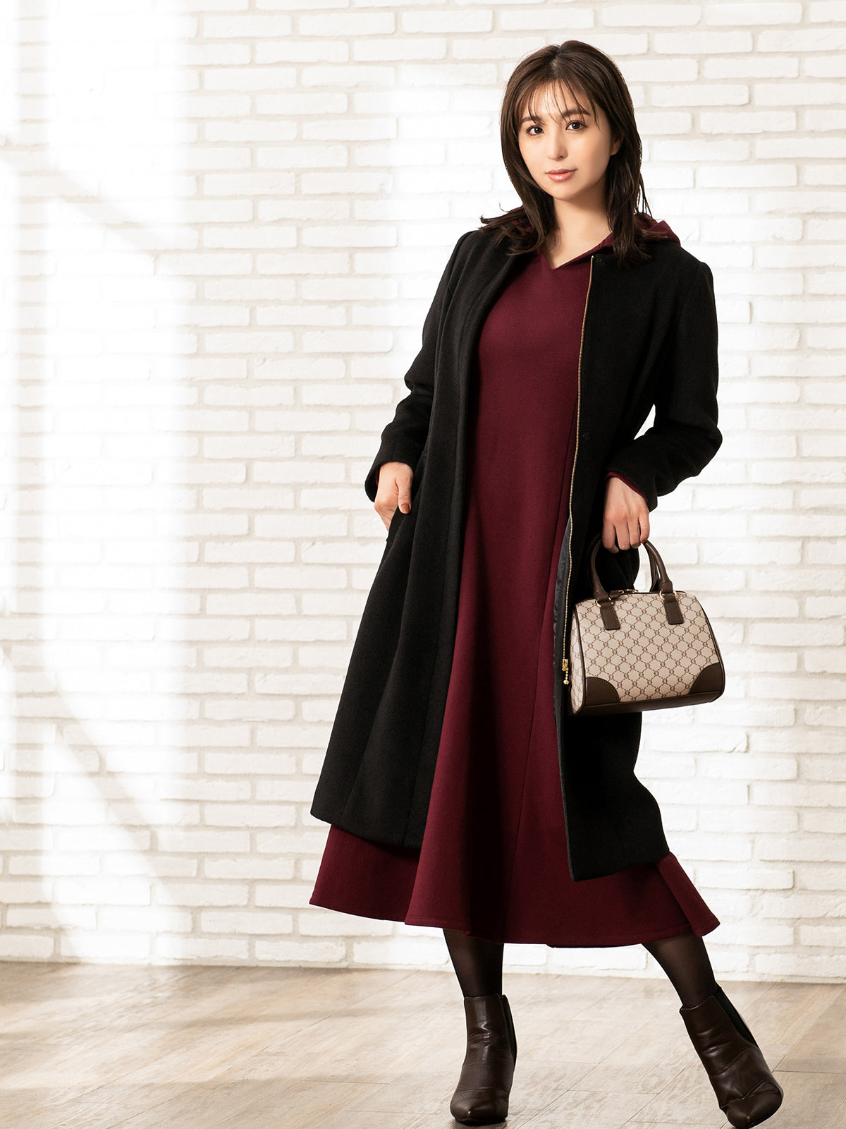 ［11/24 22:00 発売］理想のノーカラーコート：ブラック - overE/オーバーイー |胸が大きな女性のためのアパレルブランド