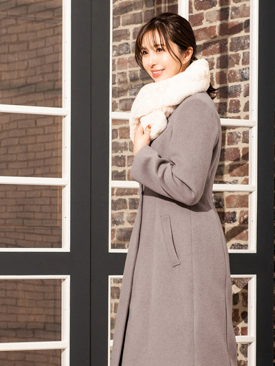 ［11/24 22:00 発売］理想のノーカラーコート：モカ - overE/オーバーイー |胸が大きな女性のためのアパレルブランド