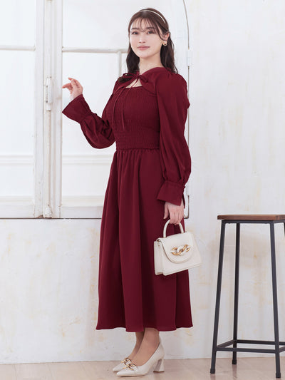[9/18 22:00～40%OFF]前後で着られるシャーリングワンピース：ラズベリー[一部入荷次第発送]【OUTLET】