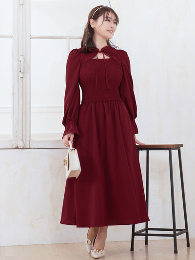 [9/18 22:00～40%OFF]前後で着られるシャーリングワンピース：ラズベリー[一部入荷次第発送]【OUTLET】