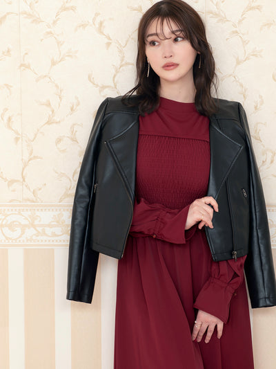 [9/18 22:00～40%OFF]前後で着られるシャーリングワンピース：ラズベリー[一部入荷次第発送]【OUTLET】