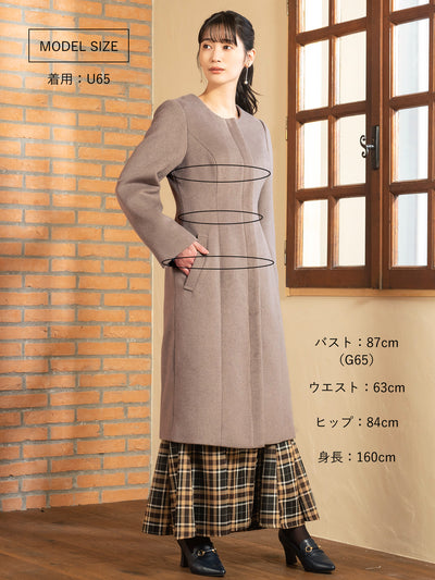 ［11/24 22:00 発売］理想のノーカラーコート：モカ【入荷次第発送】 - overE/オーバーイー |胸が大きな女性のためのアパレルブランド